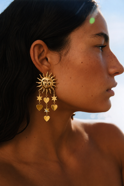 Celestial Sun Tassel Drop Earrings