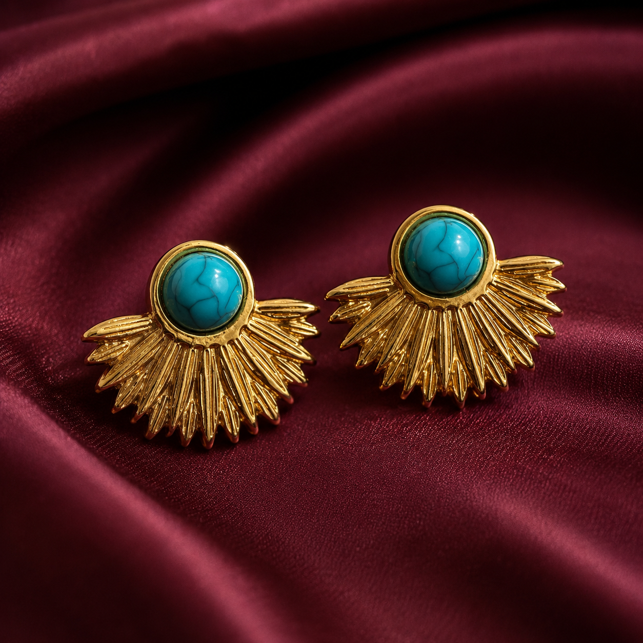 Turquoise Sunburst Stud Earrings