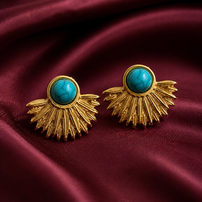 Turquoise Sunburst Stud Earrings