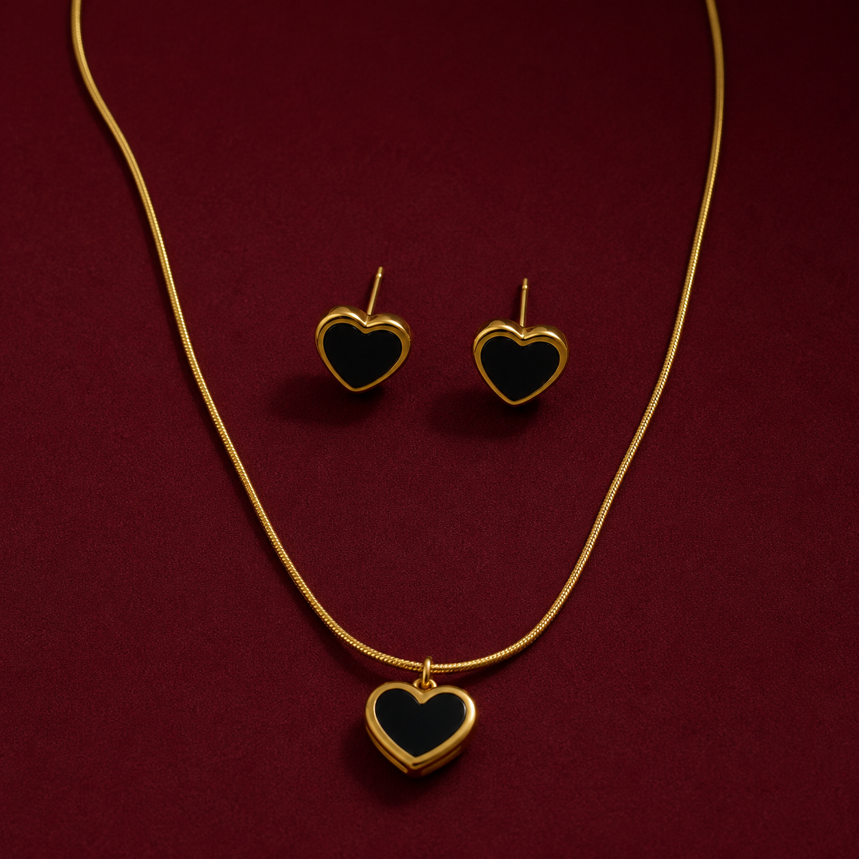 Heart Outline Cabochon Pendant Necklace Set