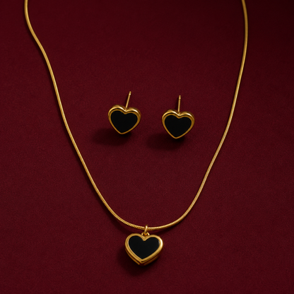 Heart Outline Cabochon Pendant Necklace Set