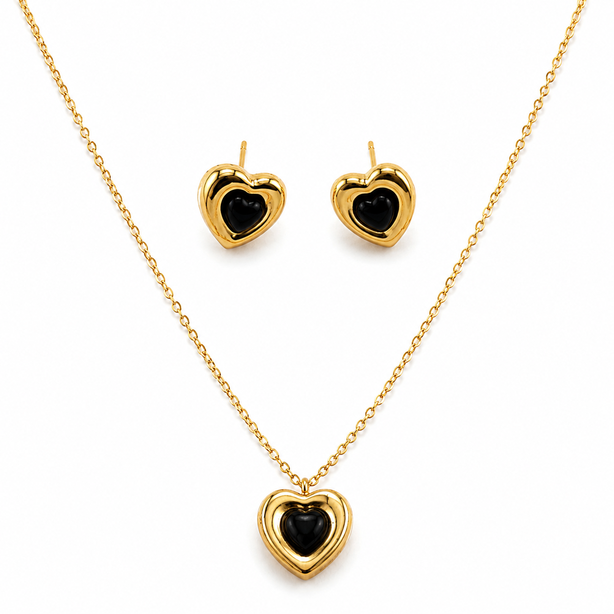 Domed Heart Cabochon Pendant Necklace Set