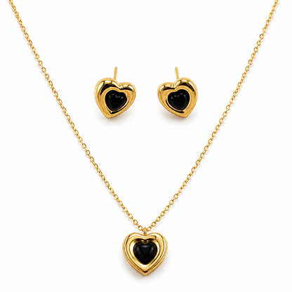Domed Heart Cabochon Pendant Necklace Set