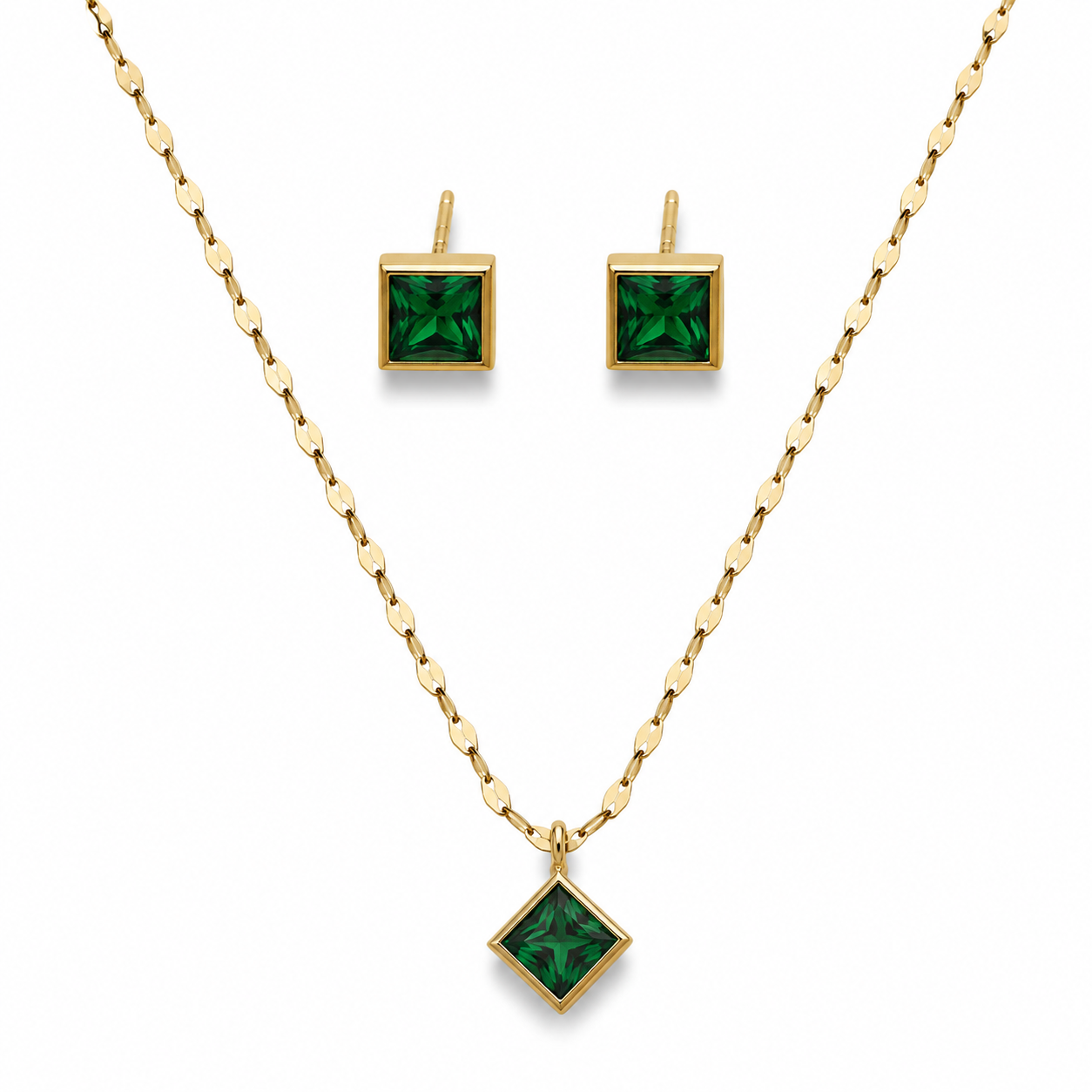 Princess Cut Pendant Necklace Set