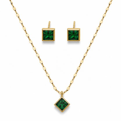 Princess Cut Pendant Necklace Set