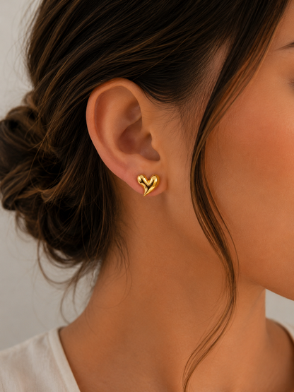 Gold Heart Stud Earrings