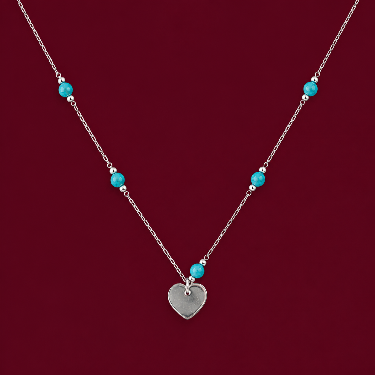 Turquoise Bead Gold Heart Pendant Necklace