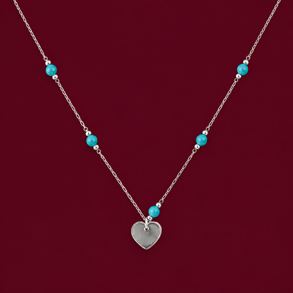 Turquoise Bead Gold Heart Pendant Necklace