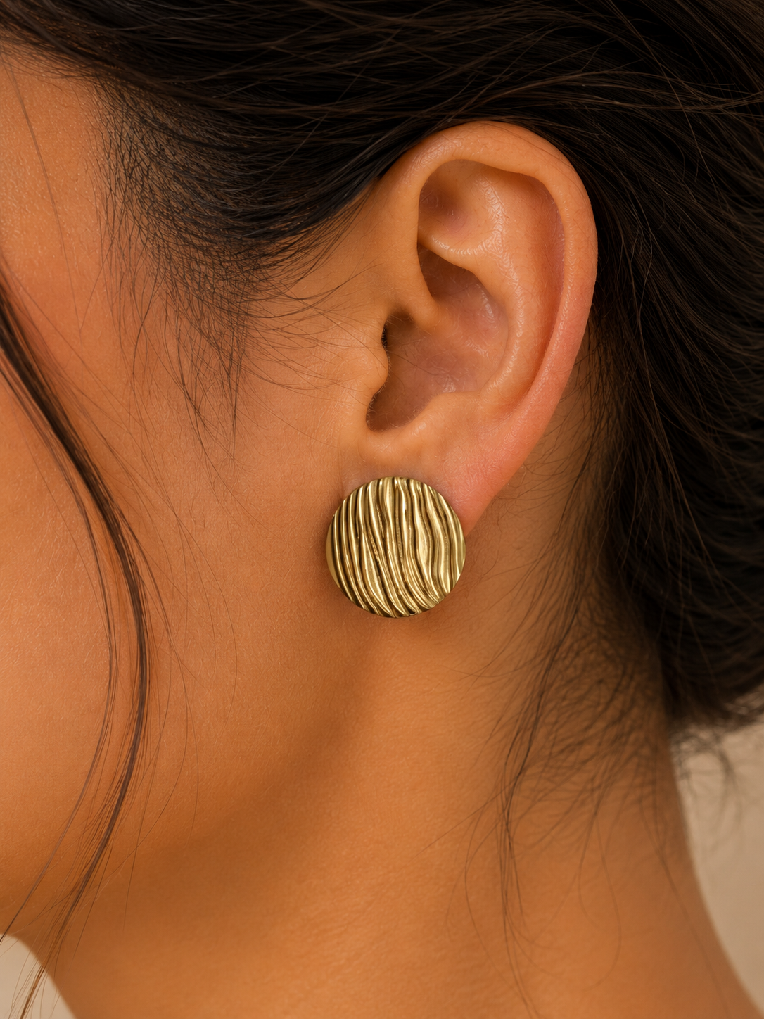 Ridged Button Stud Earrings