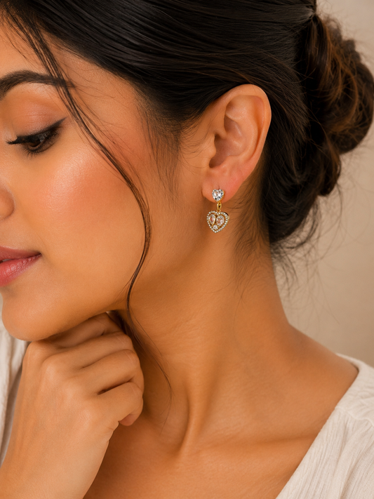 Heart CZ Drop Earrings