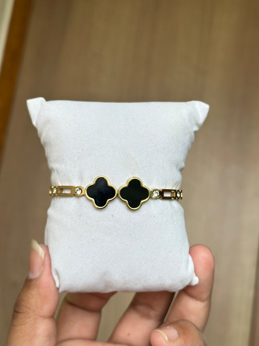 Double Black Clover Imported Stones Chain Bracelet