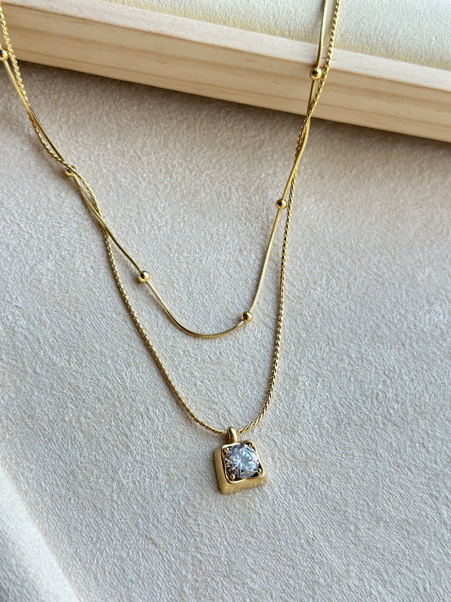 Double Layer Crystal Solitaire Necklace