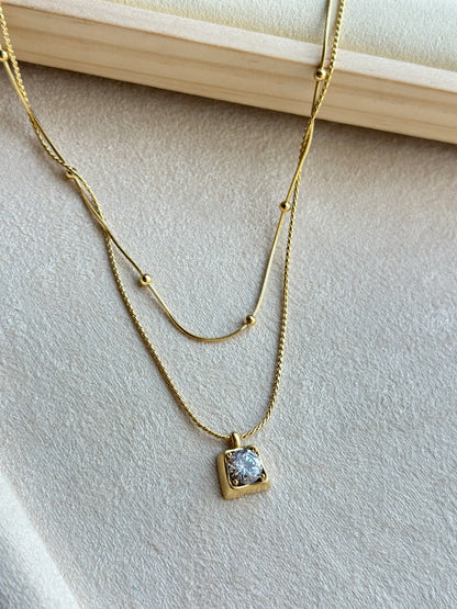 Double Layer Crystal Solitaire Necklace