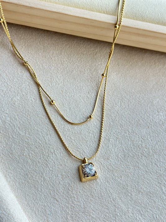 Double Layer Crystal Solitaire Necklace
