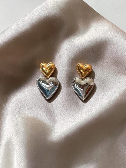 Double Heart Drop Earrings
