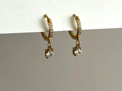 Round CZ Drop Huggie Earrings