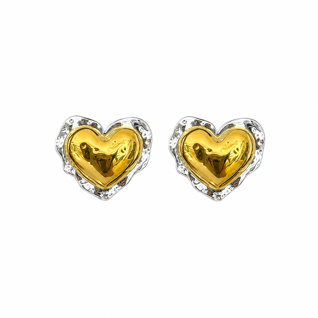 Two-Tone Heart Stud Earrings
