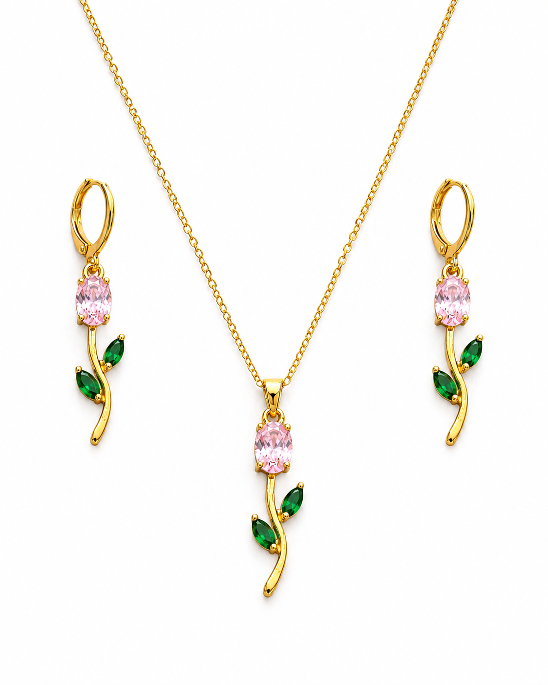 Pink Rose Vine Necklace & Earring Set