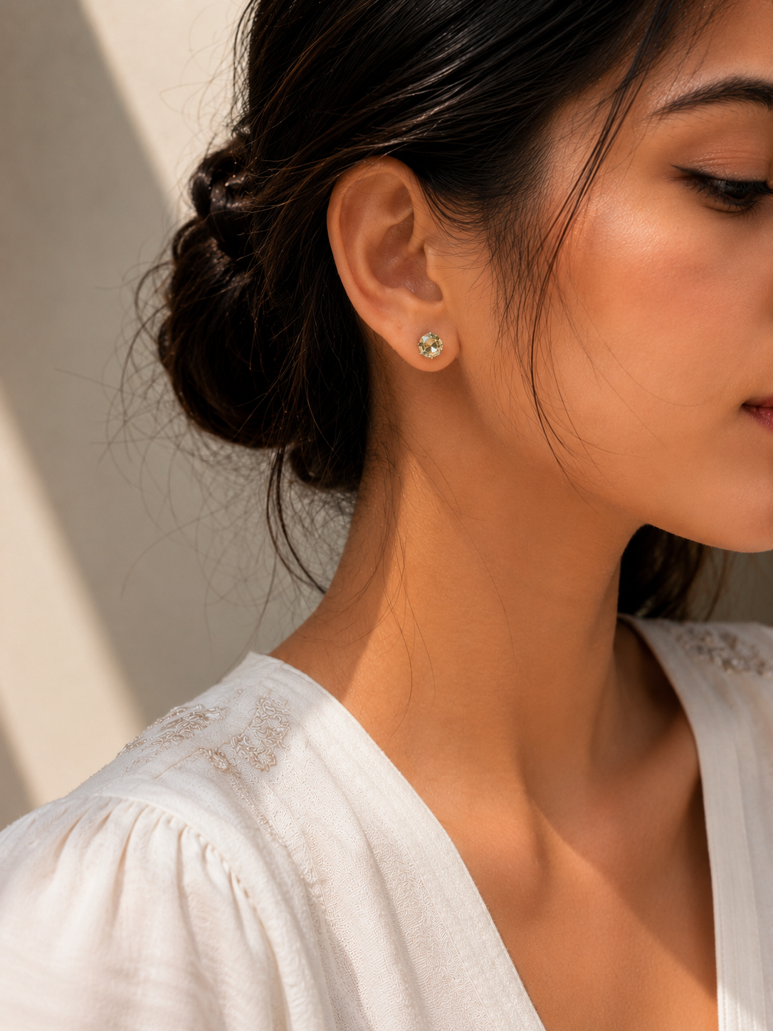 Diamond Cut Round Stone Stud Earrings