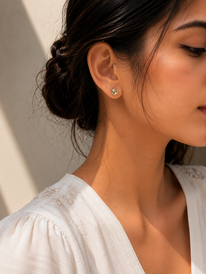 Diamond Cut Round Stone Stud Earrings