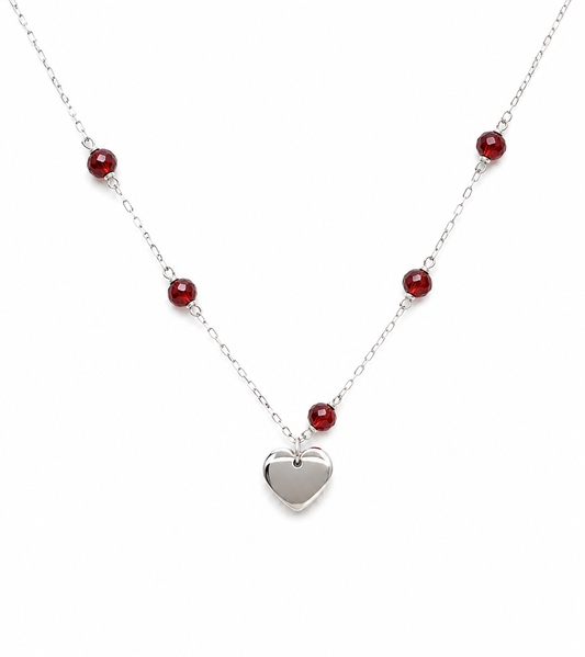 Ruby Bead Heart Pendant Necklace
