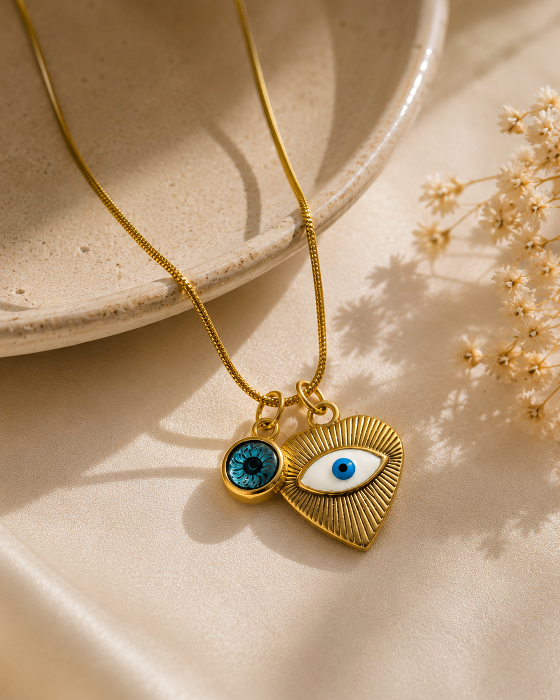 Evil Eye Heart Charm Necklace