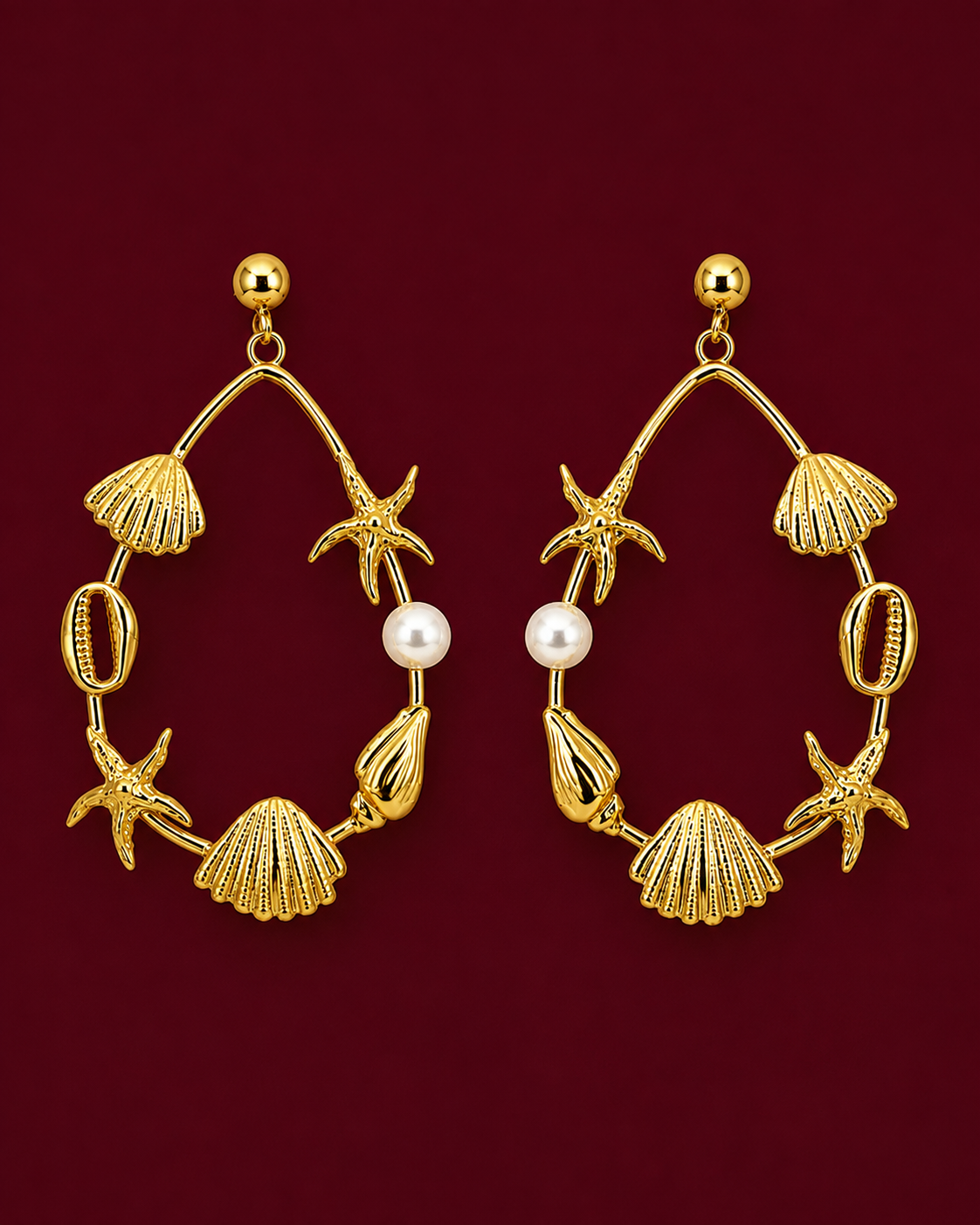 Starfish & Shell Charm Hoop Earrings