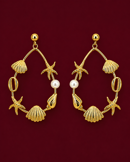 Starfish & Shell Charm Hoop Earrings