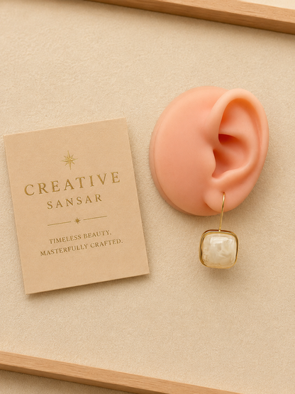 Stone Cushion Drop Earrings