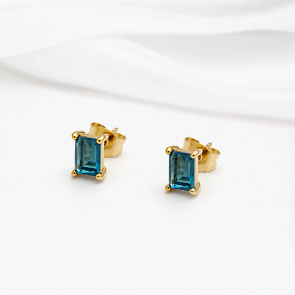 Blue Baguette Stud Earrings