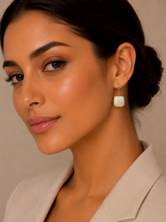 Stone Cushion Drop Earrings