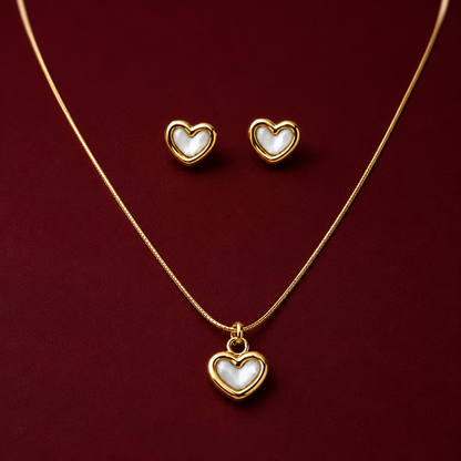 Mother of Pearl Heart Pendant Necklace Set