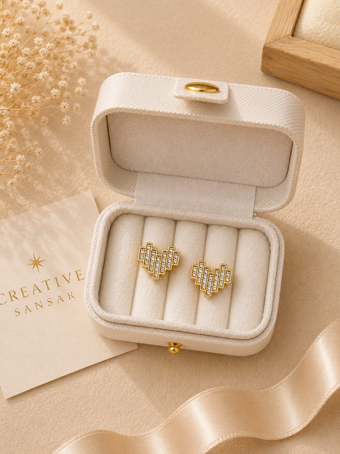 Pave Heart Stud Earrings