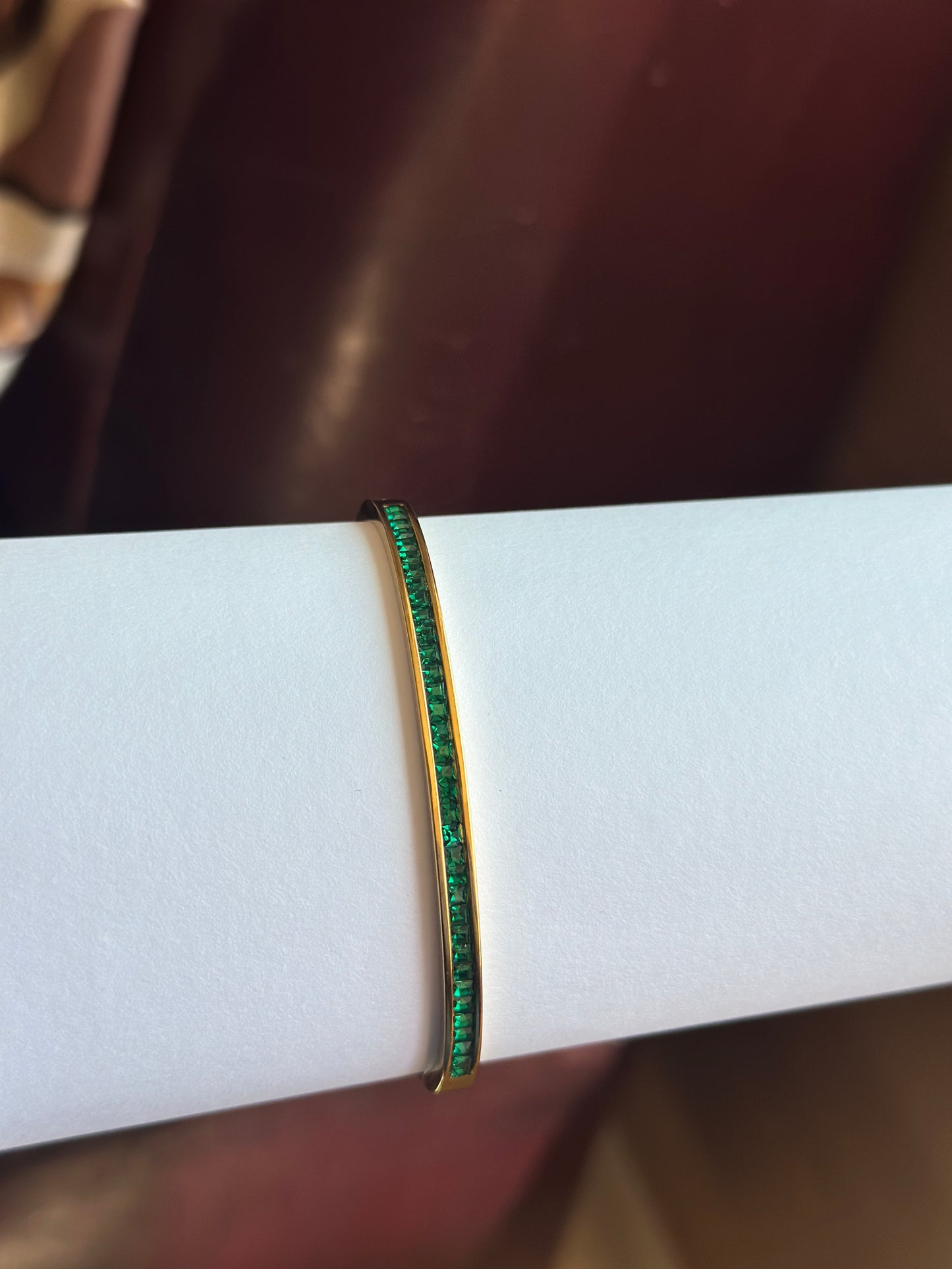 Emerald Green Baguette Imported Stones Bangle
