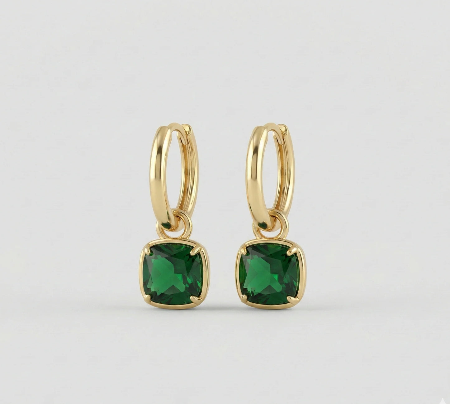 Emerald Square CZ Charm Huggie Hoop Earrings