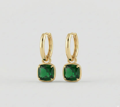 Emerald Square CZ Charm Huggie Hoop Earrings