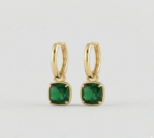 Emerald Square CZ Charm Huggie Hoop Earrings