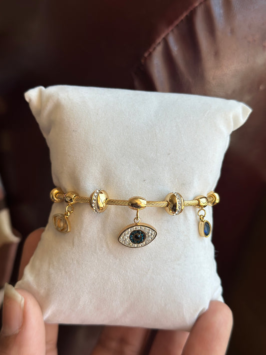 Evil Eye Multi Charm Twisted Wire Bracelet