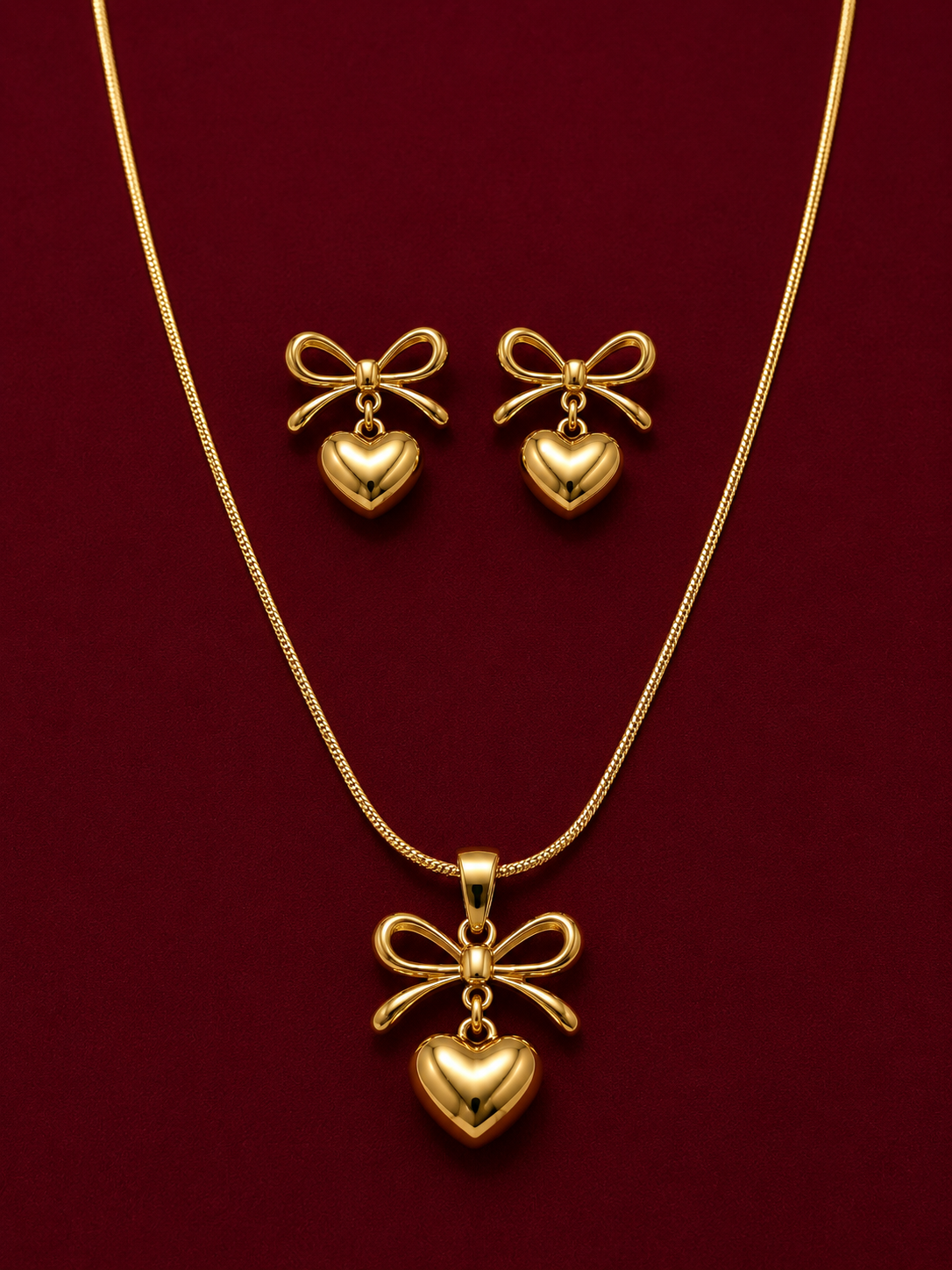 Bow & Heart Charm Necklace Set