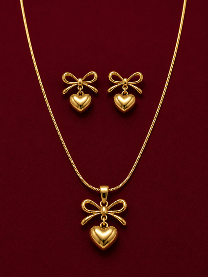 Bow & Heart Charm Necklace Set