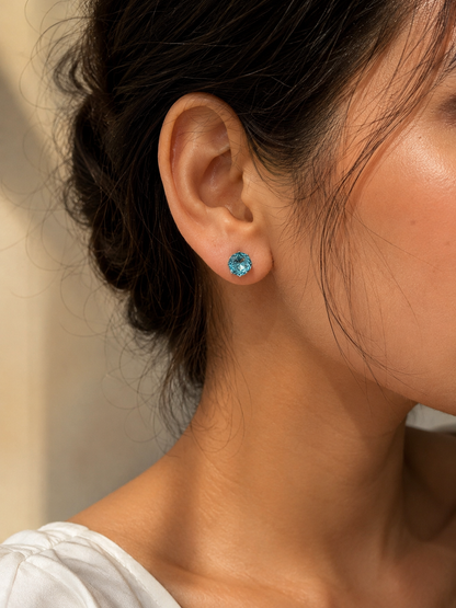 Diamond Cut Round Stone Stud Earrings
