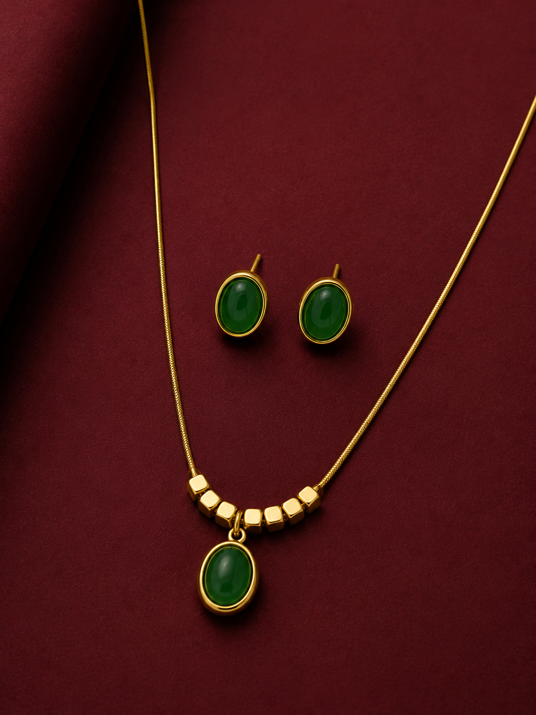 Cat's Eye Cabochon Bead Chain Necklace Set