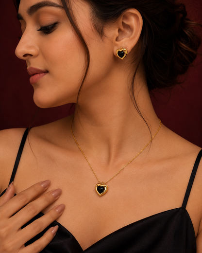 Domed Heart Cabochon Pendant Necklace Set