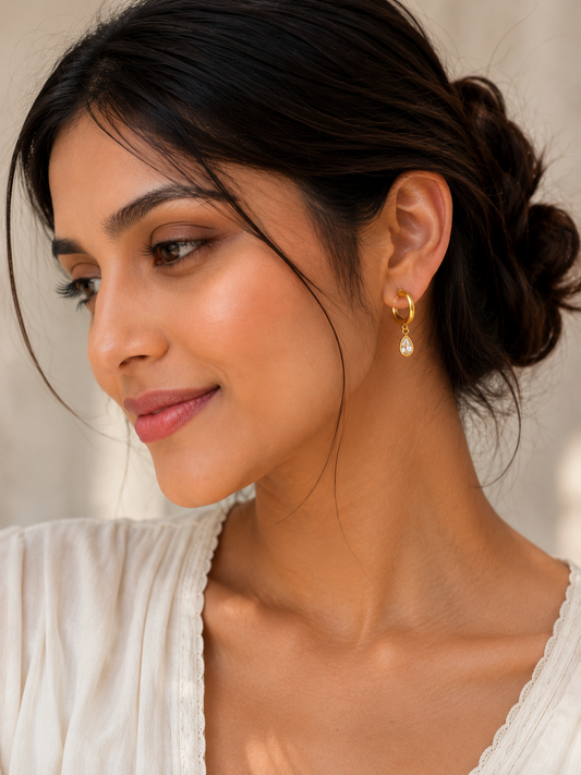 Teardrop Charm Hoop Earrings