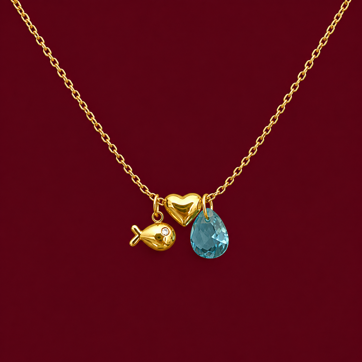 Heart Fish Charm Necklace