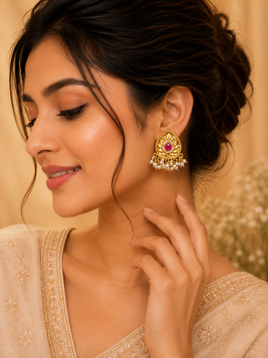 Ruby Pearl Drop Earrings