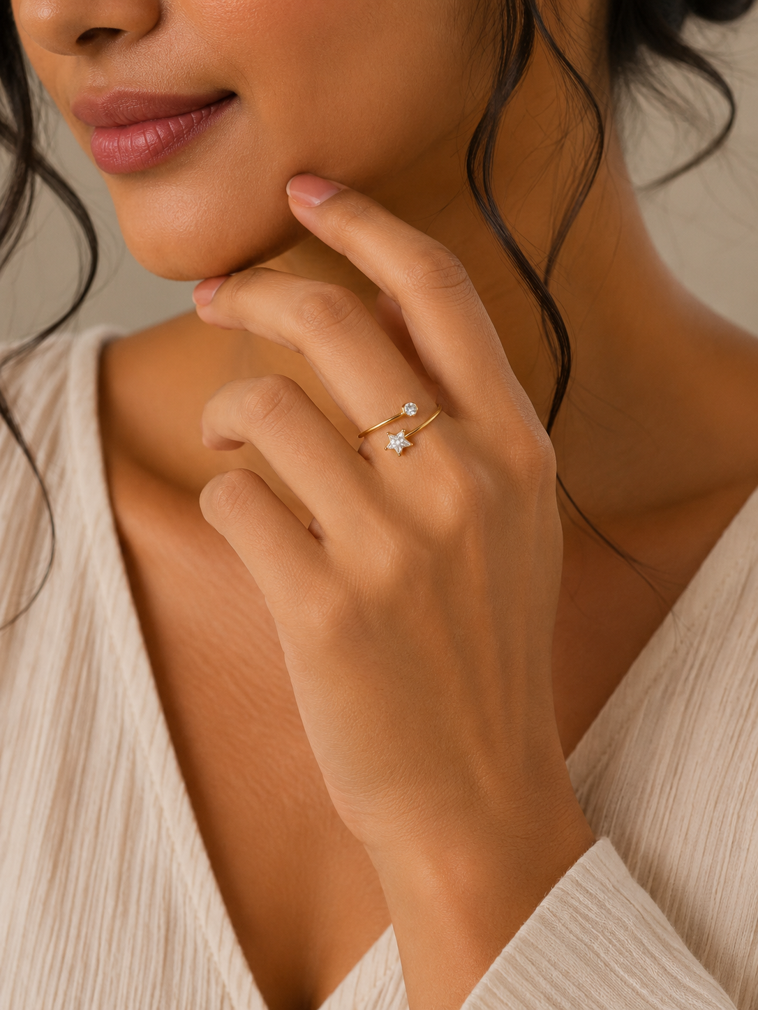 Star and Round CZ Wrap Ring