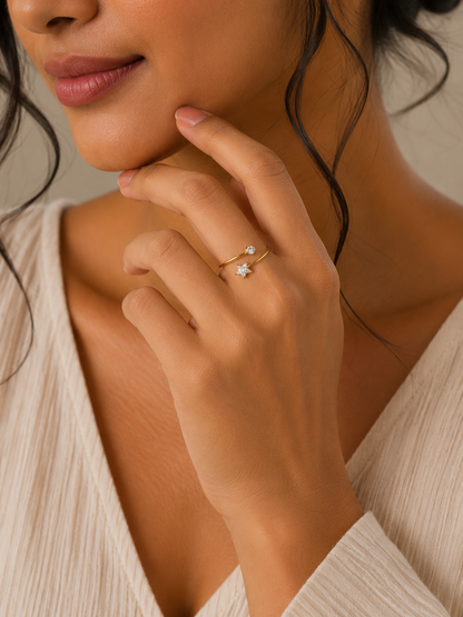 Star and Round CZ Wrap Ring