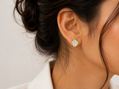 Crystal Clover Stud Earrings