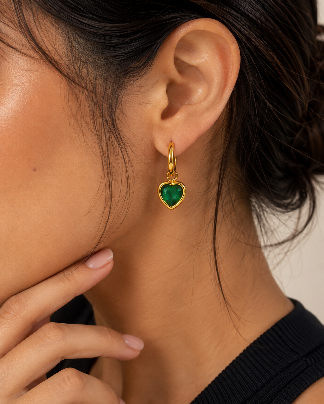 Emerald Heart Hoop Earrings